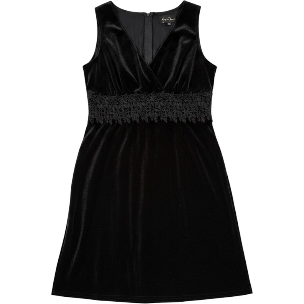 All That Jazz Black Velvet Dress Womens 7/8 V-Neck Crochet Lace Whimsigoth NEW